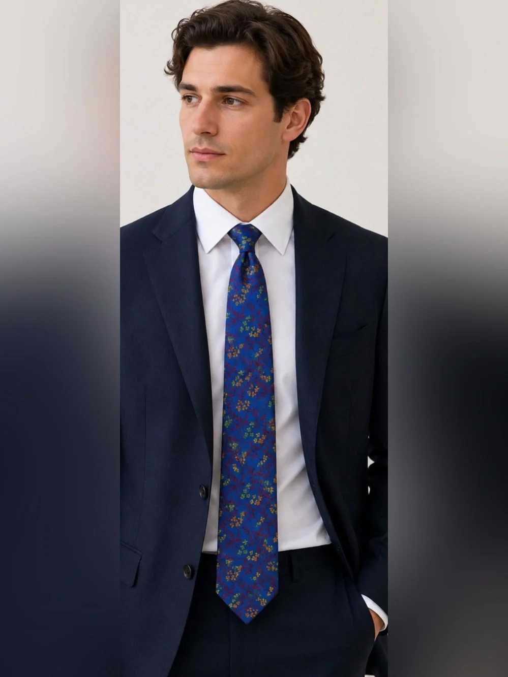 Seigo Katsuragawa NY Limited Edition Silk floral Tie Royal Blue